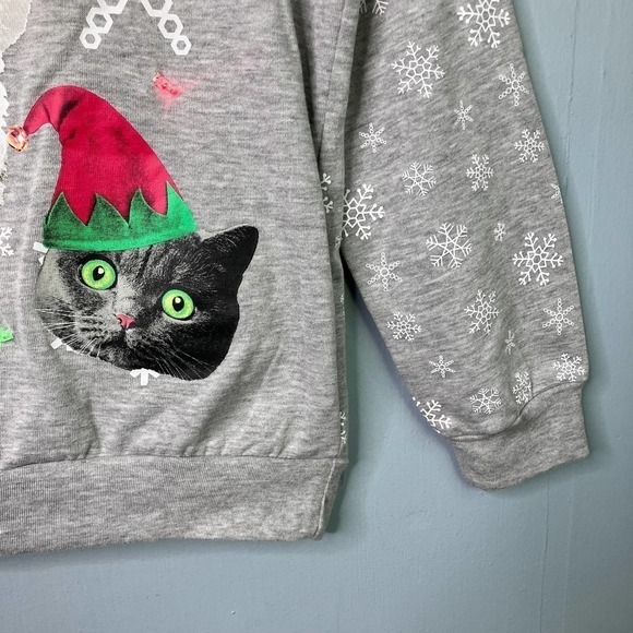 Freeze Heather Gray Light Up Christmas Cats Holiday Sweatshirt Juniors Sz M 7-9 - Picture 12 of 17